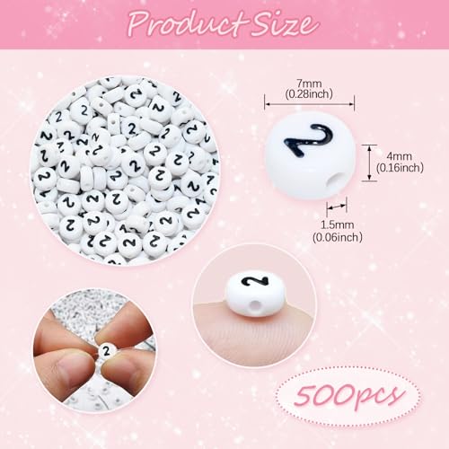 Looconi 500pcs Number Beads 2 Plastic Beads for Jewelry Making - color: Number2, size: 7x4mm