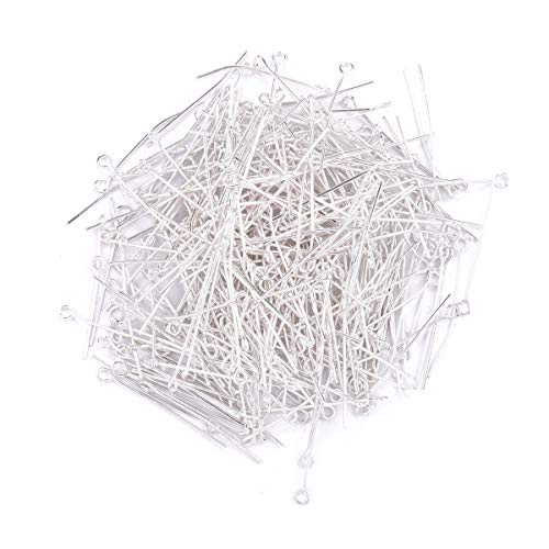BEADIA Open Eye Pins Silver Head Pins for DIY Jewelry Making 40mm 200pcs - color: Silver, size: 40mm
