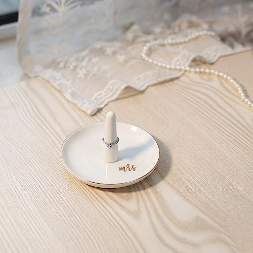 HOME SMILE Mrs Ring Holder Jewery Tray-Monogrammed Engagement Gifts for Friends,Birthday Mother's Day Christmas Gifts for Women,Ceramic White… - style: Mrs