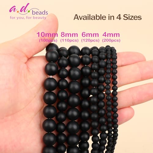 AD Beads 8mm Natural Round Loose Beads 110 Pieces, for Making 108 Mala Prayer Beads Necklace, Bracelet & Yoga Meditation, Jewelry Design (Matte Black Onyx) - color: Matte Black Onyx, size: 8mm-110pcs