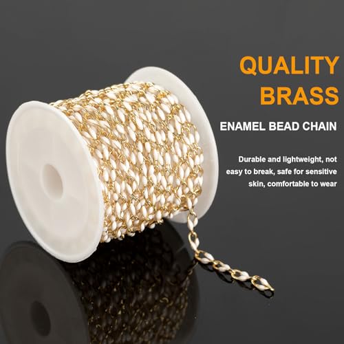 KYUNHOO 13 Feet/4M White Oil Drip Chain for Jewelry Making Twist Lip Chain Roll Gold Plated Brass Jewelry Link for Necklace Bracelet Earring DIY Finding Supplies - color: White Lip