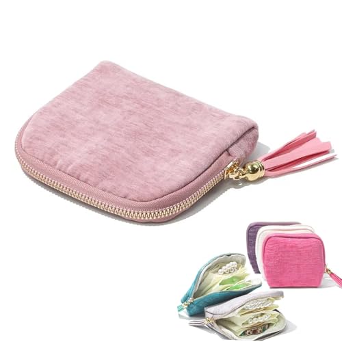 Travel Jewelry Organizer Case, Small Jewelry Pouch Bags with Zipper & Tassel, Travel Jewelry Case for Earrings Necklaces Rings Bracelets Brooches, Travel Gifts for Women - color: Light Pink