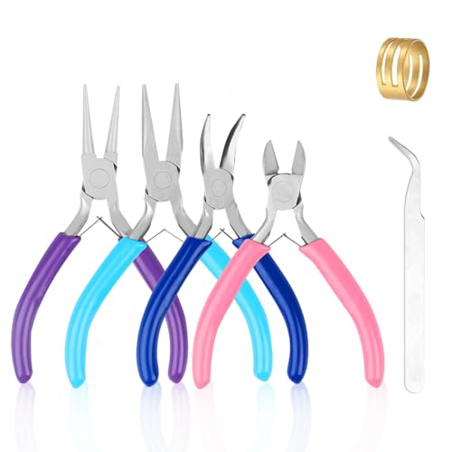 4 Pack Jewelry Making Pliers Tools Set, Jewelry Making Needle Nose Chain Nose Round Bent Pliers Wire Cutter for Bracelet Beading DIY Craft Jewelry Making Supplies - style: 4pcs-Mixed Color