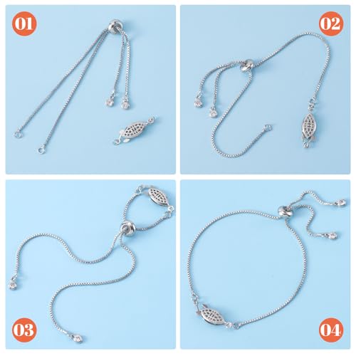 Joez Wonderful 3pcs Adjustable Slider Bracelet for Jewelry Making, Silver Plated Charm Bracelet Extender Chains with Rhinestones Ends for Women DIY Bracelet Jewelry Craft Supplies - color: Silver