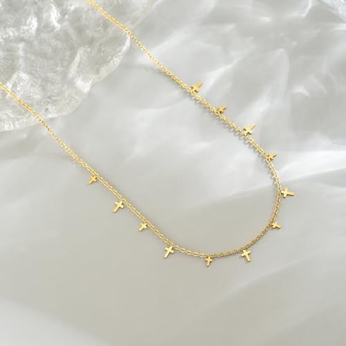 Gold Chain Necklace for Women 18K Gold Plated Dainty Star Cross Heart Cuabn Choker Chains Stainless Steel Trendy Jewelry Christmas Gifts - color: Small Cross-Gold
