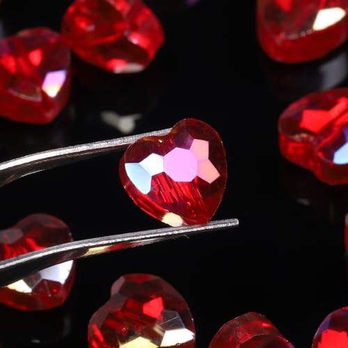 70pcs 8mm Valentine's Day AB Red Faceted Heart Beads for Jewelry Making Crystal Glass Beads for Bracelets Necklace Crafts, Friendship Bracelet Kit, Love Gifts - color: AB Red