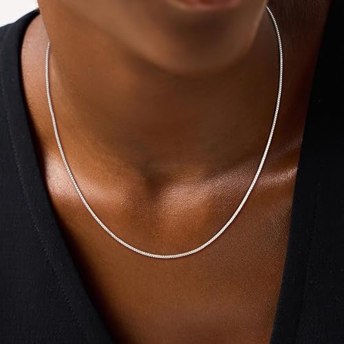 925 Sterling Silver Chain for Women, Diamond Cut 1mm Box Chain Lobster Claw Clasp Silver Jewelry Gifts for Women Mom Girlfriend - size: 18 Inches