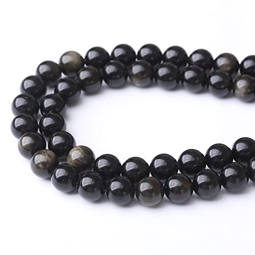 6MM Black Golden Obsidian Round Loose Beads Natural Gem Beads Crystal Energy Stone Beads for Jewelry Making DIY Bracelet Necklace - color: Black Golden Obsidian, size: 6mm