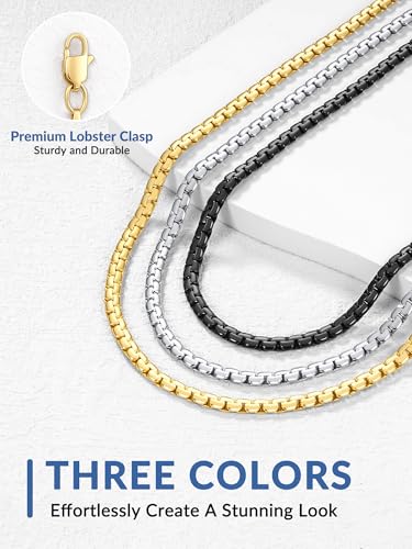 Jewlpire 3mm Flat Link Chain 18K Gold Plated/Black/Silver Chain Necklace for Women, Non-Fading Women's Chains Necklace 16 18 20 22 24 26 Inch - color: 02 - 3mm-18K Gold Plated, size: 24 Inches