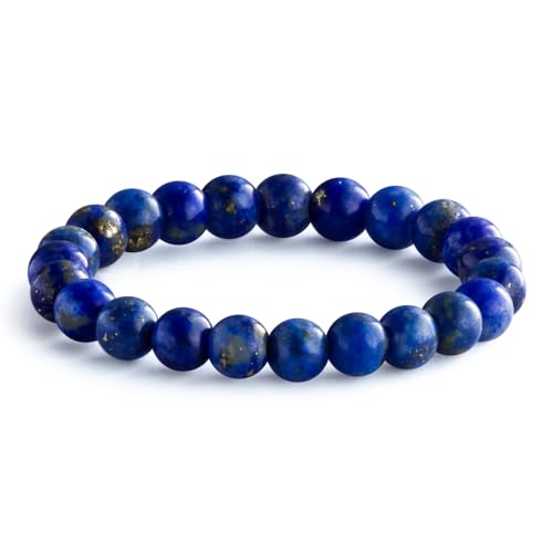 NLIEO Natural Gemstone Stretch Beaded Rings for Women Stackable Dainty Elastic Crystal Rings Jewelry - style: Lapis Lazuli