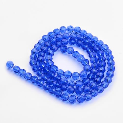 Perlin Czech Bohemian Crystal Glass Beads Faceted Round 4mm 90 Pieces Loose Spacer 1 Strand Beads for DIY Jewelry Earrings Necklace Bracelet Making (Blue) - color: blue