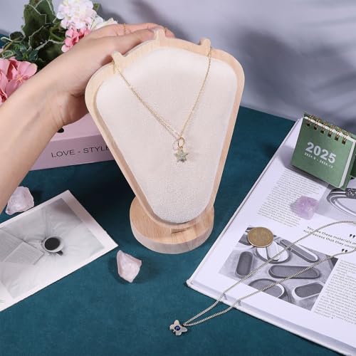 CHGCRAFT Necklace Display Stand Wood Jewelry Holder with Velvet Mat Jewelry Necklace Display for Vendors, Antique White, 3.94x5.9x7.87inch - color: Antique White