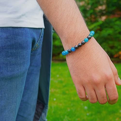 Black Obisidian Bracelets for Men 8" Inch Full Stretch Healing Crystal Bracelet, Beaded Charm Bracelet for Men Gifts Fathers Day Anniversary Birthday Gifts for Him - color: Hypersthene & Apatite Bracelets