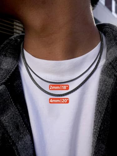 FaithHeart Mens Black/Silver/Gold Stainless Steel Flat Box Link Chain Necklace, Stylish 2/4/6/8mm Width Box Chains Necklaces for Men Non Tarnish Hip Hop Chain Jewelry Gifts,14"-30" Length - color: 2mm Width-Black, size: 24 Inches Length