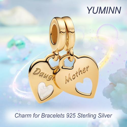 925 Sterling Silver Charms for Bracelets Gold Love and Heart Charms Cherry Blossom Dangle Beads Jewelry for Women - color: Gold Mom and Daughter Heart