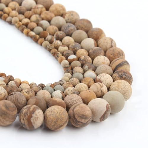 Stone Beads, 45pcs Matte Picture Jasper, 8mm Round Loose Beads for Jewelry Making, Bracelets, with Bag, String & Card - color: Matte Picture Jasper, size: 8mm