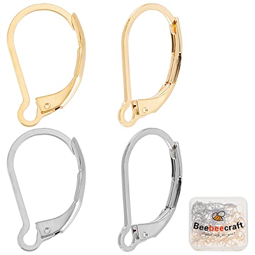 Beebeecraft 100Pcs Real 24K Gold Plated Leverback Earwires French Earring Hooks Gold and Stainless Steel Color 16.5x10mm Interchangeable Dangle Ear Wire Findings Stainless Steel for Jewelry Making - color: 100Pcs 24K Gold Plated Stainless Steel #1