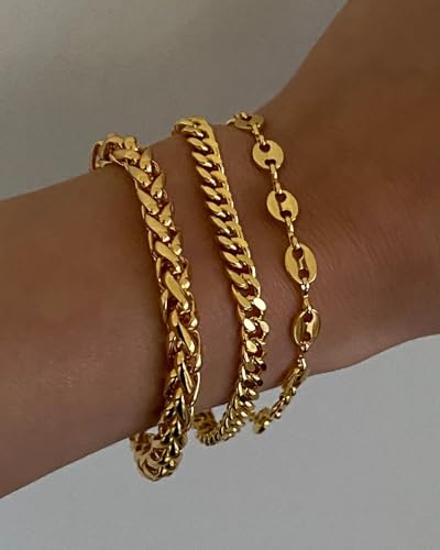 Waterproof Gold Chain Bracelet For Women Non Tarnish,14K Gold Plated Link Dainty Bracelets Stake Layered Bracelet Set Hypoallergen Gold Jewelry - color: Style-7