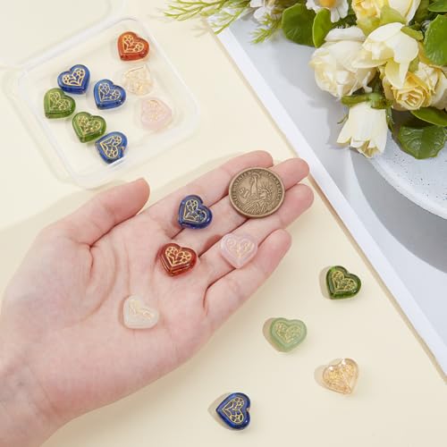 1 Box 20PCS Valentine Heart Glass Beads with Hole Bohemian Love Shaped Colorful Czech Golden Metal Enlaced Crystal Charms Loose Spacer Bead for Jewelry Making Bracelet Necklace Diy Craft - style: Heart