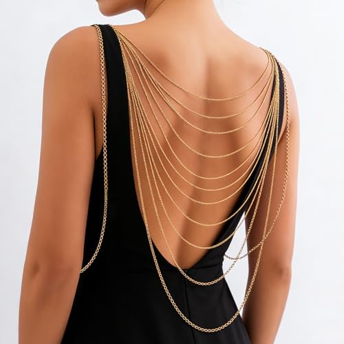 Body Chain,Body Jewelry for Women,Sexy Layered Chest Chain,Layered Adjustable Waist Jewelry for Beach Accessories,Gold Plated Waist Chains - color: Gold-I