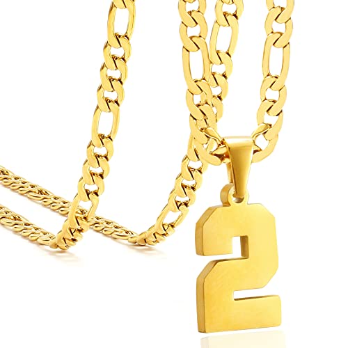 Personalized Jersey Number Necklaces for Mens,Athletes Stainless Steel Sport Number Pendant Chain for Mens Baseball/Basketball/Football Team Inspiration Jewelry with Gifts - color: Gold, style: 2 Gold