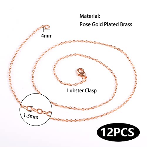 ALEXCRAFT Wholesale 12PCS Rose Gold Plated Solid Brass Chain Hypoallergenic Flat Cable Chains Link Bulk for Jewelry Making(18"(1.5MM)) - color: Rose Gold, size: 18 Inch-0.059 Inch