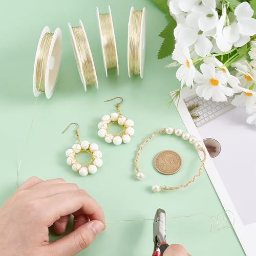 PH PandaHall 262ft Craft Wire for Jewelry Making, 0.3/0.4/0.5/0.6mm Copper Wire 14K Gold Plated Metal Beading Jewelry Armature Wire for Wrapping Floral Arranging, 22~28 Gauge