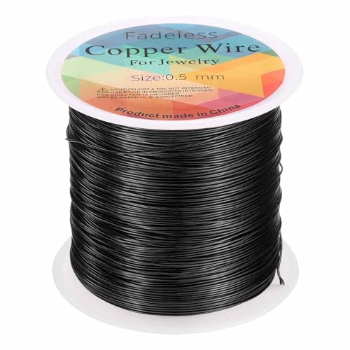 HARFINGTON Wire 203ft Length 24 Gauge Copper Craft Jewelry Wrapping Wire Tarnish Resistant Beading for Jewelry Making Supplies Crafting, Black - color: Black