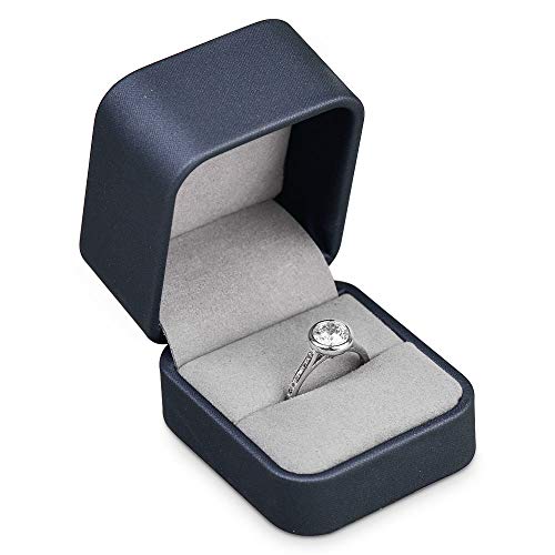 Blue Round Corner PU Leather Proposal Ring Box Jewelry Ring Gift Box Jewelry Packaging Box - color: Ring box