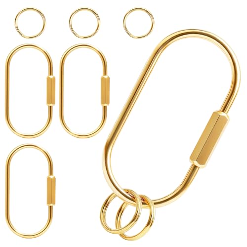 6pcs Gold Brass Key Rings Bulk,Carabiner Keychain Clip for Keys,Key Chain Organizer Holder for Men Women Adult with Screw Lock,Bag Charms for Handbags