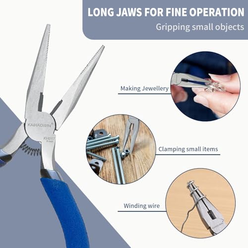 Mini Needle Nose Pliers 5"-10 Pack KAIHAOWIN Small Long Nose Pliers with Wire Cutters, Spring Loaded Thin Needle Nose Pliers, Precision Pliers Set for Crafts/Jewelry Making/Tiny Project - size: 10 Pack