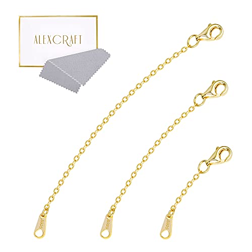 14K Gold Necklace Extenders 925 Sterling Silver Chain Extension Necklace Bracelet Anklet Extender for Jewelry Making (1 2 3 inch) - color: 14K Gold