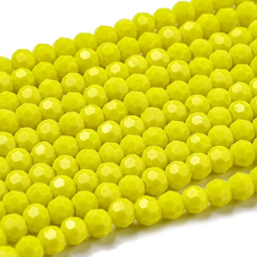 Perlin Czech Bohemian Crystal Glass Beads Faceted Round 4mm 90 Pieces Loose Spacer 1 Strand Beads for DIY Jewelry Earrings Necklace Bracelet Making (Yellow Opaque) - color: Yellow opaque