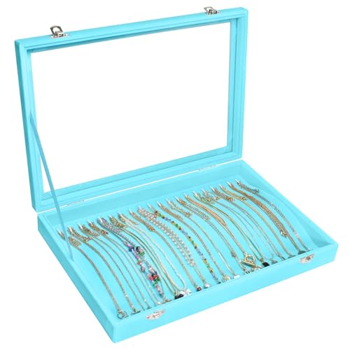 Vicoter Velvet Necklace Display Jewelry Tray 20 Hook Necklace Tray Necklace Pendant Jewelry Tray for Women and Girls - color: Light Blue, size: 20 Hook