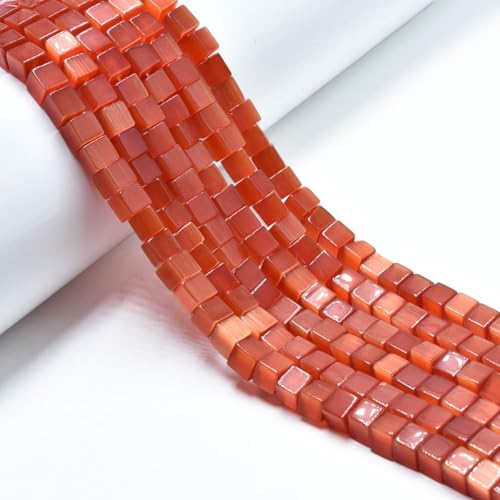 55pcs 7mm Red Cat's Eye Cube Stone Square Gemstone Beads Semi-Precious Craft Supplies for DIY Jewelry Making - color: Cube7mm Red
