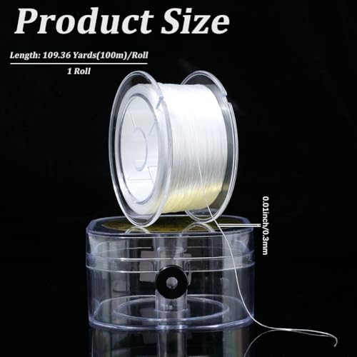 1 Roll 0.3MM 100M Crystal Elastic String Thread Cords Clear Sturdy Stretch White Thin TPU Transparent String Rope Sewing Accessories Bulk for Bracelets Jewelry Making Beading DIY Crafts - size: 0.3mm 109.36 Yards