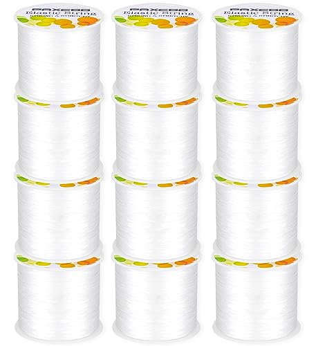 PAXCOO 12 Rolls Elastic String for Bracelets, Stretch Magic Elastic String Bead Cord Jewelry Thread for Bracelet, Necklaces, Clay Beads, Pony Beads (White) - size: 12 Pack