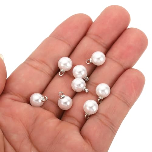PATIKIL Pearl Charm, 100pcs Pearl Beads Faux Pearl Pendant Charm DIY for Jewelry Making Bracelets Earrings Necklace Crafts - color: Silvery White, size: 8mm