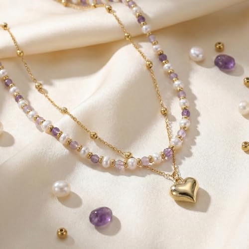 Colorful Gold Stack Seed Beaded Choker Necklace Set for Women,Handmade Boho Fashion Christian Cross Heart Freshwater pearl Jewelry,Valentine's Summer Holiday Beach Friendship Gift - color: Gold Heart