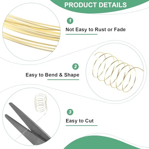 M METERXITY 2Roll 0.3mm Jewelry Wire, 28 Gauge 328FT Craft Wire Copper Beading Wire for Jewelry Making/Planting/Weaving/DIY Crafting, Soft Metal Wires [100M, Gold] - color: Gold, size: 28 Gauge 328FT