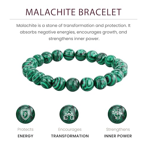 Crystal Vibe 8mm Beaded Bracelets For Women Men - Healing Crystal Bracelet - Adjustable Size - color: malachite