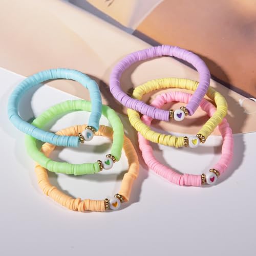 JIASHUYEYE Preppy Bracelets for Teen Girls - Stackable Boho Surfer Friendship Bracelets Set for Little Girls & Women - style: 6Pcs - Hearts C
