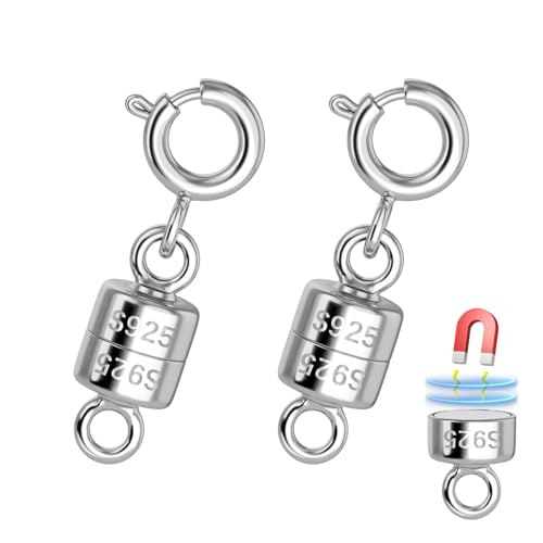 925 Sterling Silver Magnetic Necklace Clasps and Closures,Silver Necklace Extender,Bracelet Clasps,Chain Extenders for Necklaces,Necklace Magnetic Clasp,Necklace Clasp for Jewelry Making Supplies - color: Silver magnetic necklace clasp