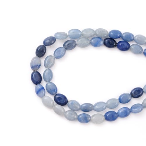 6×8mm Natural Blue Aventurine Gemstone Loose Beads Flat Oval Healing Crystal Loose Stone Beads for Jewelry Necklace Bracelet Earring Craft - color: Blue Aventurine