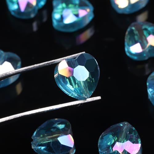 70pcs 8mm Valentine's Day AB Blue Faceted Heart Beads for Jewelry Making Crystal Glass Beads for Bracelets Necklace Crafts, Friendship Bracelet Kit, Love Gifts - color: AB Blue