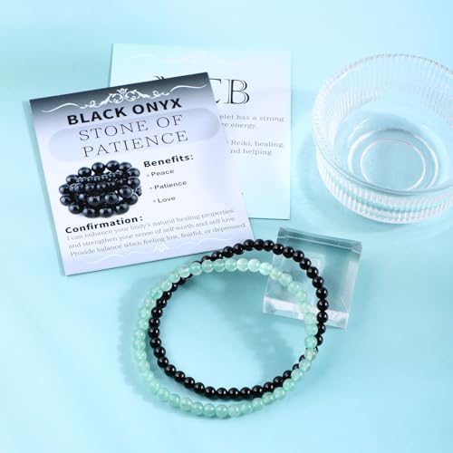 NCB 2.3-Piece 4mm Natural Crystal Gemstone Stretch Bracelets – Handmade Reiki Energy Healing Jewelry for Meditation,Yoga, Unisex - color: 2PCS ( Black Onyx+Green Aventurine ), size: 4mm