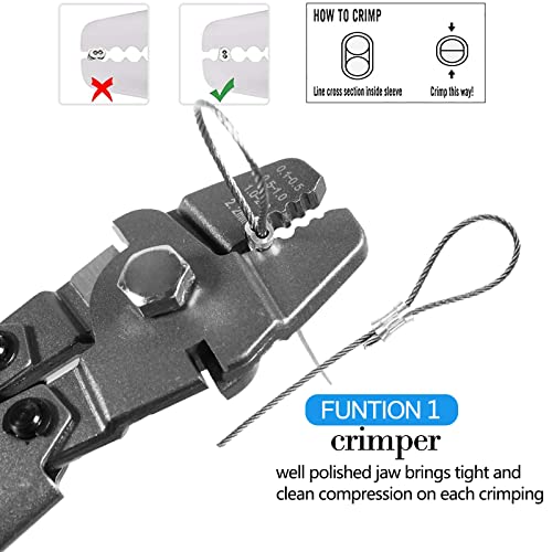 Wire Rope Crimping Tool Kit, with 1/16-304 Stainless Steel Cable 165 ft (7x7 Strand Core), 100 Cable Ferrule Aluminum Loop Sleeve Stops - color: Gray