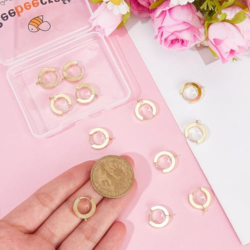 Beebeecraft 1 Box 16Pcs Huggie Hoop Earring Findings 24K Gold Plated Round French Leverback Earring Hooks with 316 Surgical Stainless Steel Pin for Jewelry Making DIY Crafts (13x15mm) - color: Gold