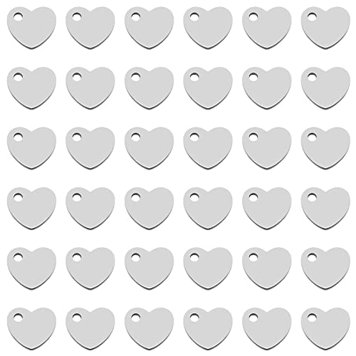 Ximalun 200 Pcs Stainless Steel Blank Heart Pendants Tiny Stamping Tag Flat Love Charm Small Dainty Pendants Metal Polished Love Heart Charms for Bracelet Necklace Jewelry DIY Craft Making(Silver)
