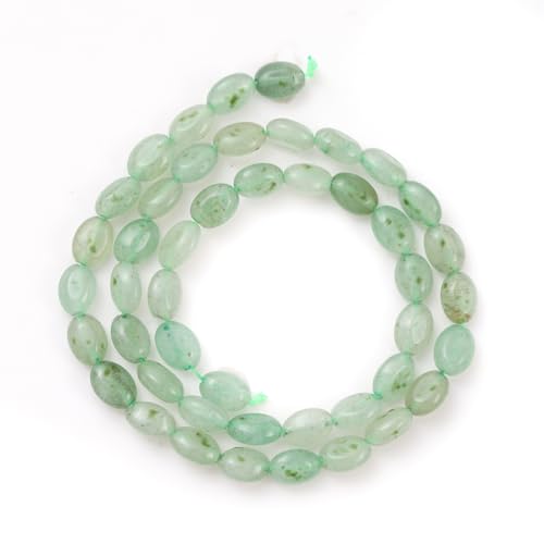 6×8mm Natural Green Aventurine Gemstone Loose Beads Flat Oval Healing Crystal Loose Stone Beads for Jewelry Necklace Bracelet Earring Craft - color: Green Aventurine